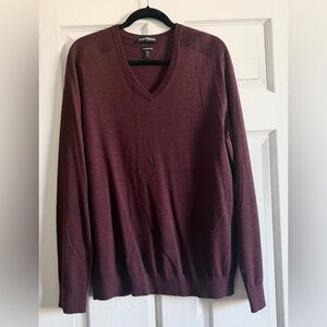 NWOT Express Men's Deep Burgundy Merino Wool Blend V-Neck Sweater